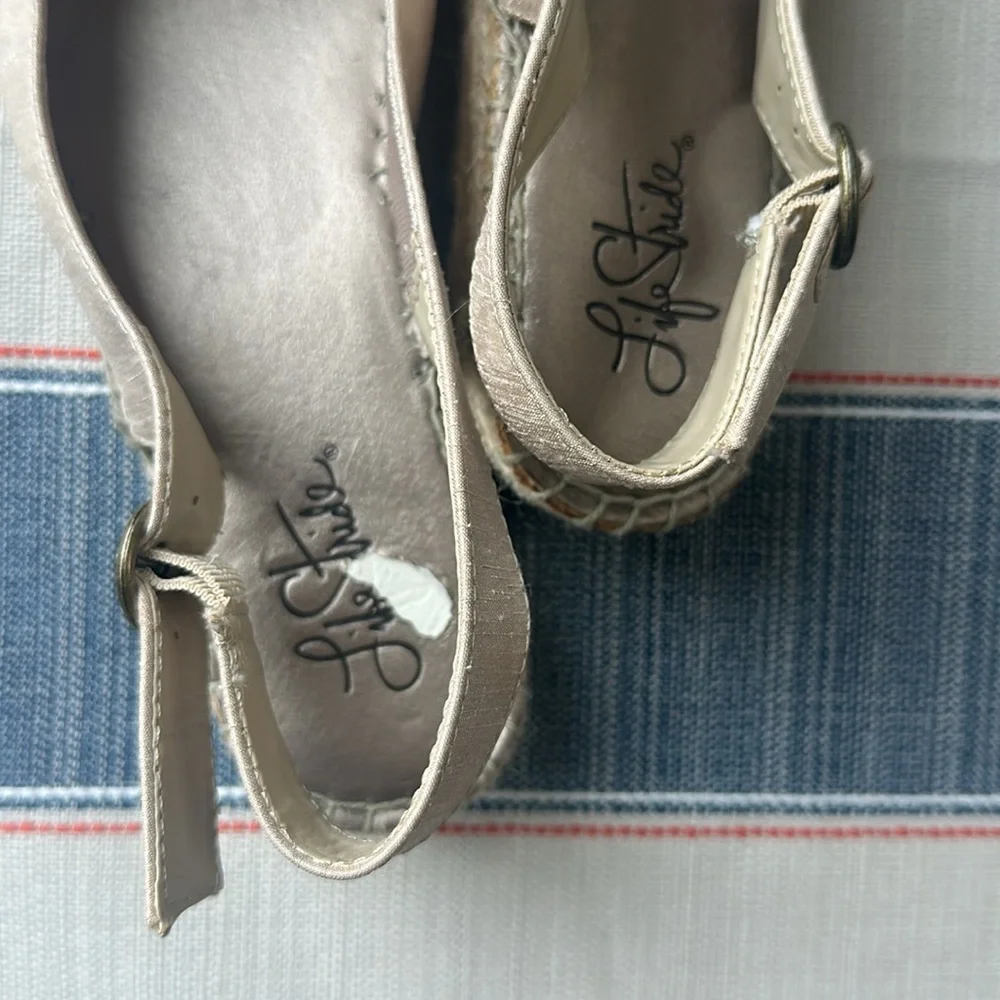 Life Stride Light Beige Espadrille Slingback Flats with Bow